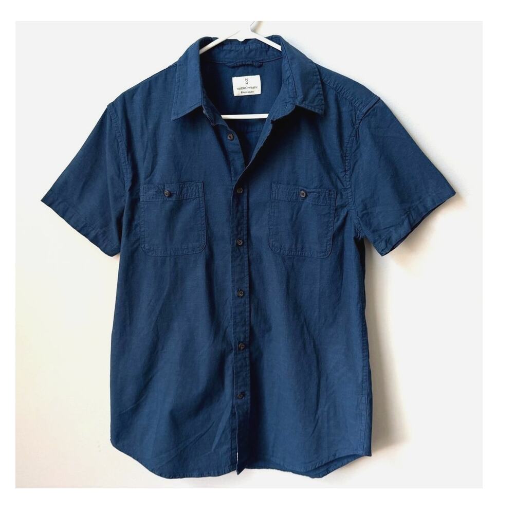 Mutual Weave Navy Blue Workwear Utility Shirt Short Sleeve Size Med Cotton Blend